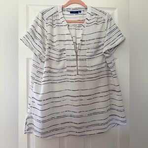 Apt. 9 White Striped V-Neck Zip Front Blouse